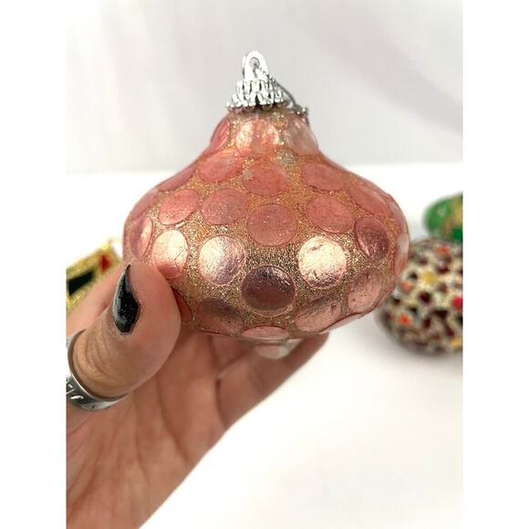 VTG Glitter Glass Ornaments Lot of 8 Round Sphere Hand Painted Czech Bulb - Picture 15 of 16